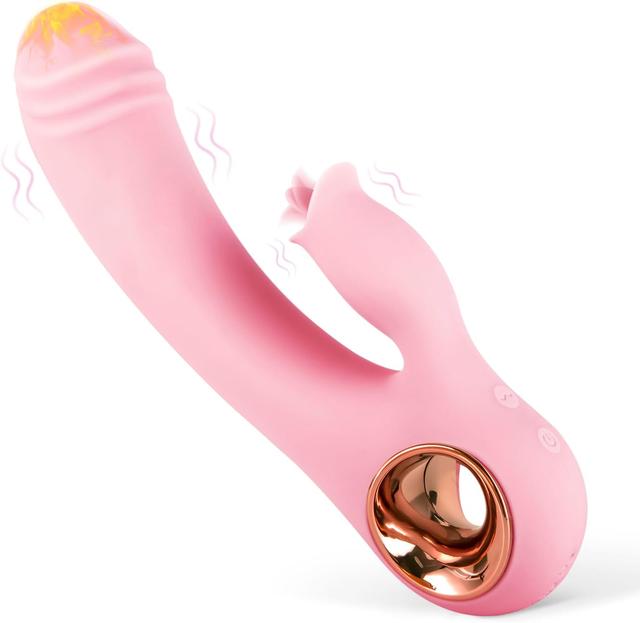 Máy rung có sưởi ấm và lưỡi liếm màu hồng dễ cầm tay