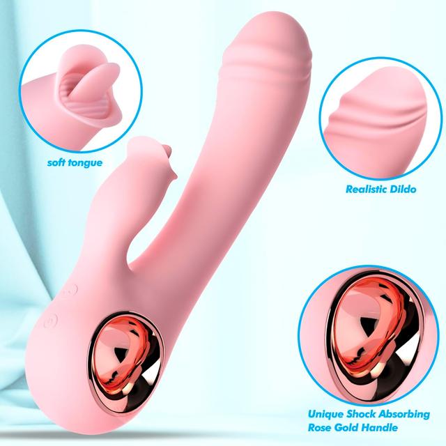 Máy rung có sưởi ấm và lưỡi liếm màu hồng dễ cầm tay