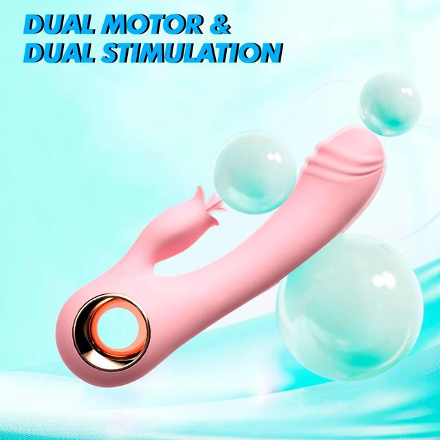 Máy rung có sưởi ấm và lưỡi liếm màu hồng dễ cầm tay