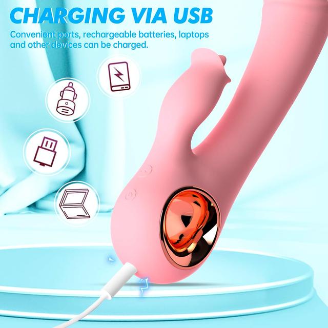 Máy rung có sưởi ấm và lưỡi liếm màu hồng dễ cầm tay