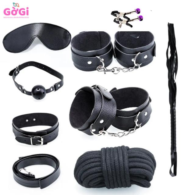 Bộ BDSM 8 Món Đen – Bondage Kit Còng Trói & Phụ Kiện