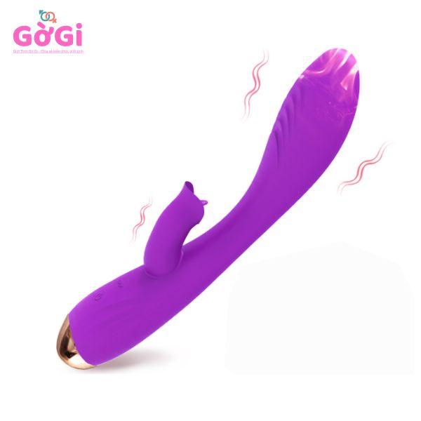 Máy rung đa tần số rung kép và làm ấm kết hợp lưỡi liếm màu tím