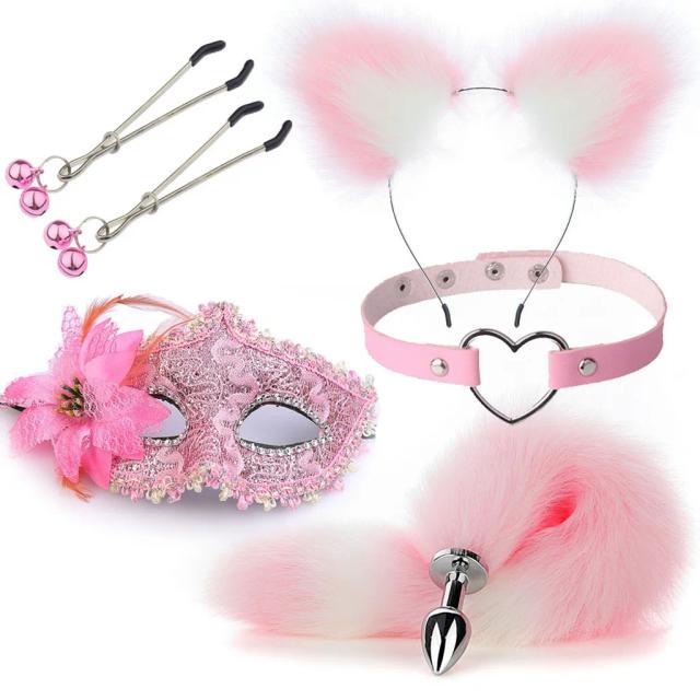 Bộ Đồ Chơi Cosplay 5 Món Phong Cách BDSM Sang Trọng Màu Hồng