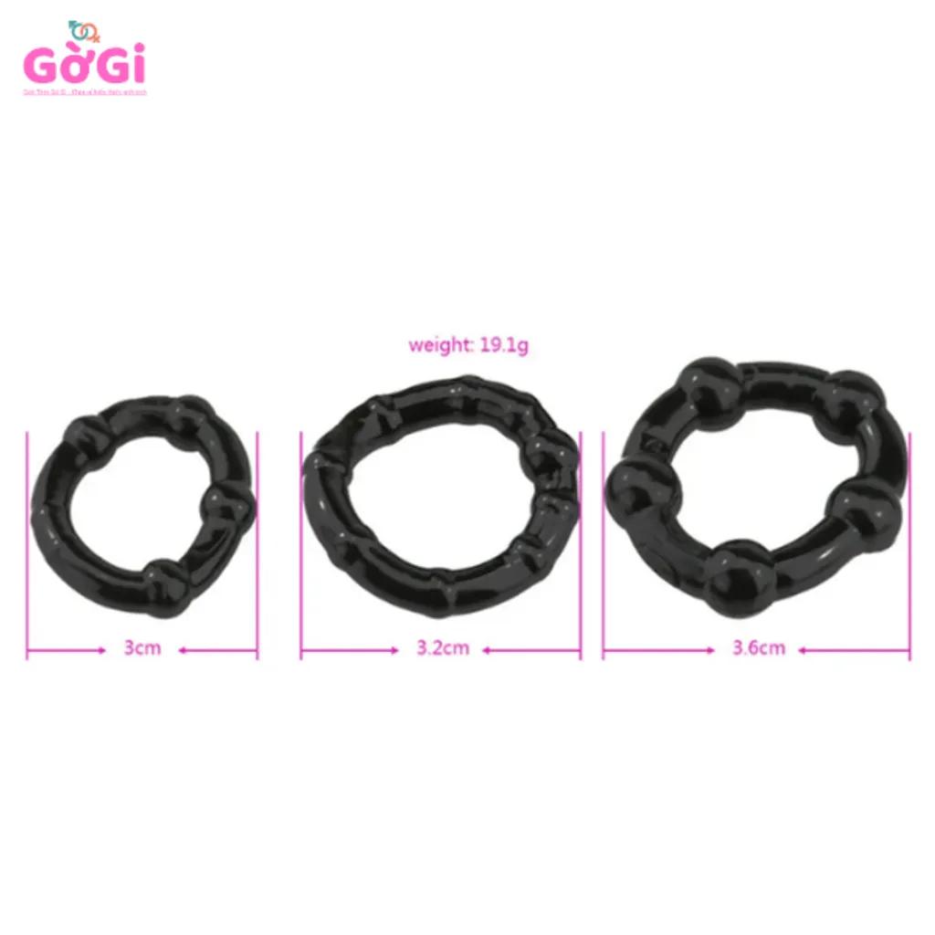 Bộ Vòng Đeo Dương Vật Co Giãn – Thiết Kế Bi Nổi Đàn Hồi Màu Đen