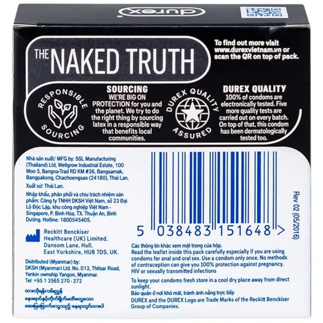 Bao cao su Durex Kingtex ôm sát, vừa vặn (49mm - Hộp 3 cái)