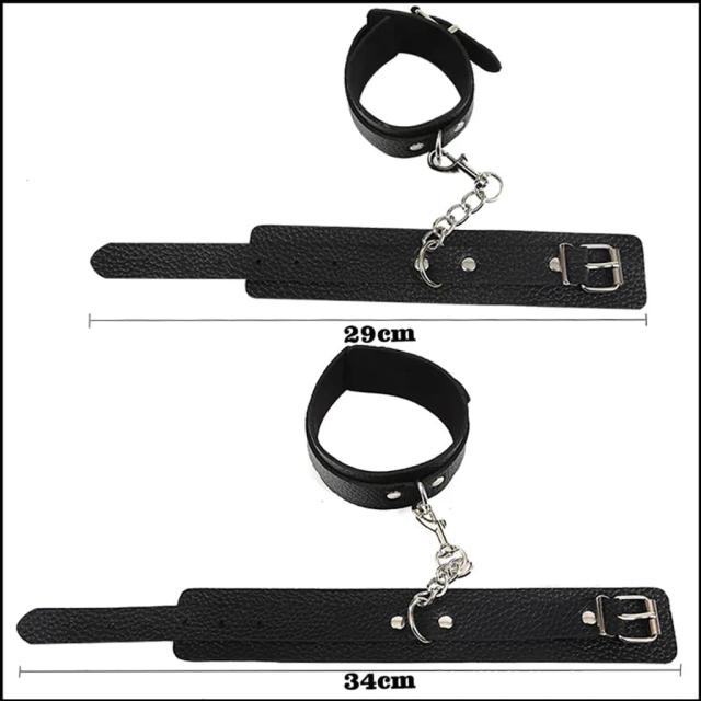 Bộ BDSM 10 Món Da Màu Đen – Bịt Mắt, Ball Gag, Còng Tay Chân, Dây Trói, Roi & Kẹp