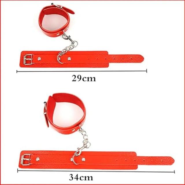 Bộ BDSM 10 Món Da PU Đỏ – Còng Tay Chân, Bịt Mắt, Ball Gag, Dây Trói & Roi BDSM