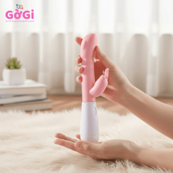 Máy rung hai đầu dùng pin tai thỏ rung mạnh mát-xa, đồ chơi tình dục cho nữ